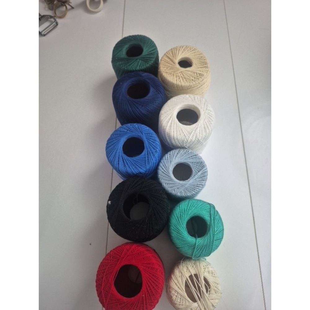 Lot of 10 Assorted Crochet Thread in Shades of Yellow, black red and Blue etc